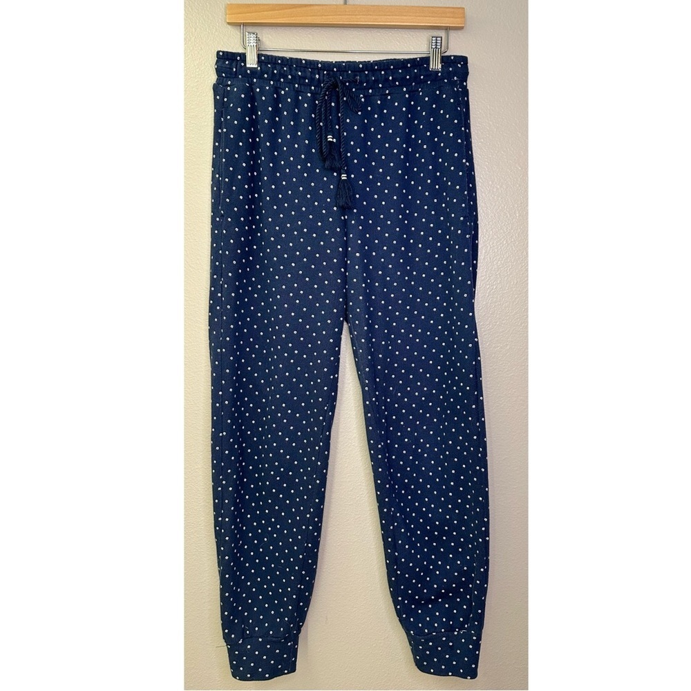 Ann Taylor Navy Blue Polka Dot Printed Jogger Sweatpants Drawstring Waist